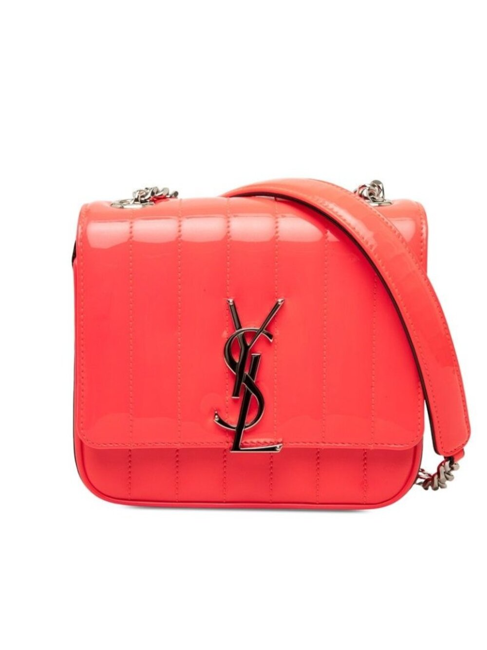 Saint Laurent YSL Logo Viki Small Crossbody Chain Shoulder Bag Pink Patent